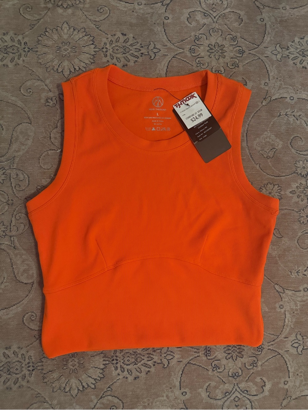 Orange Ribbed Crop Tank Top. Workout wear